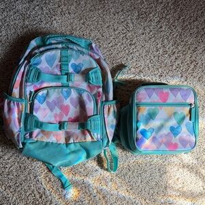 Pottery Barn Rainbow Hearts Aqua Mackenzie Backpack & Lunch Box Set